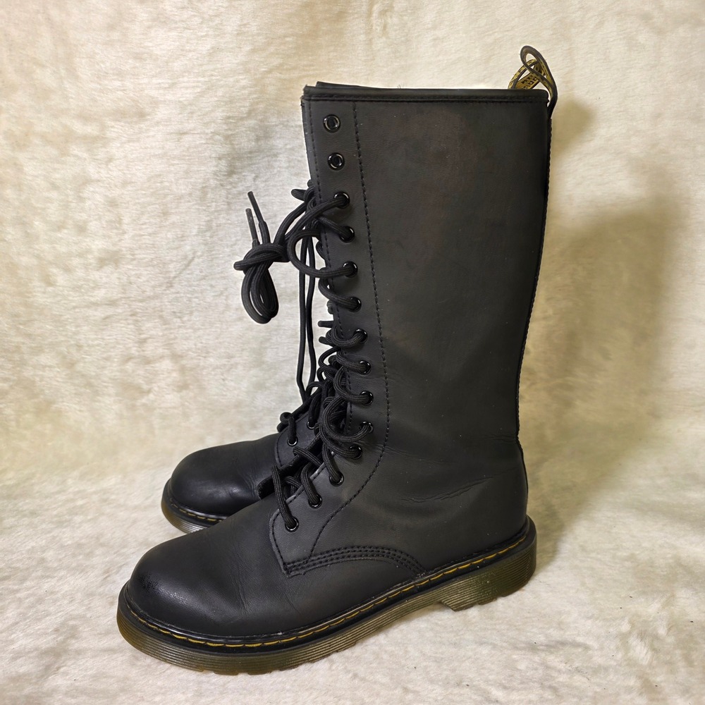 Dr. Martens 1914 J Tall Lace Up Boots Black Leather Unisex 36 Boys 4 Girls 5